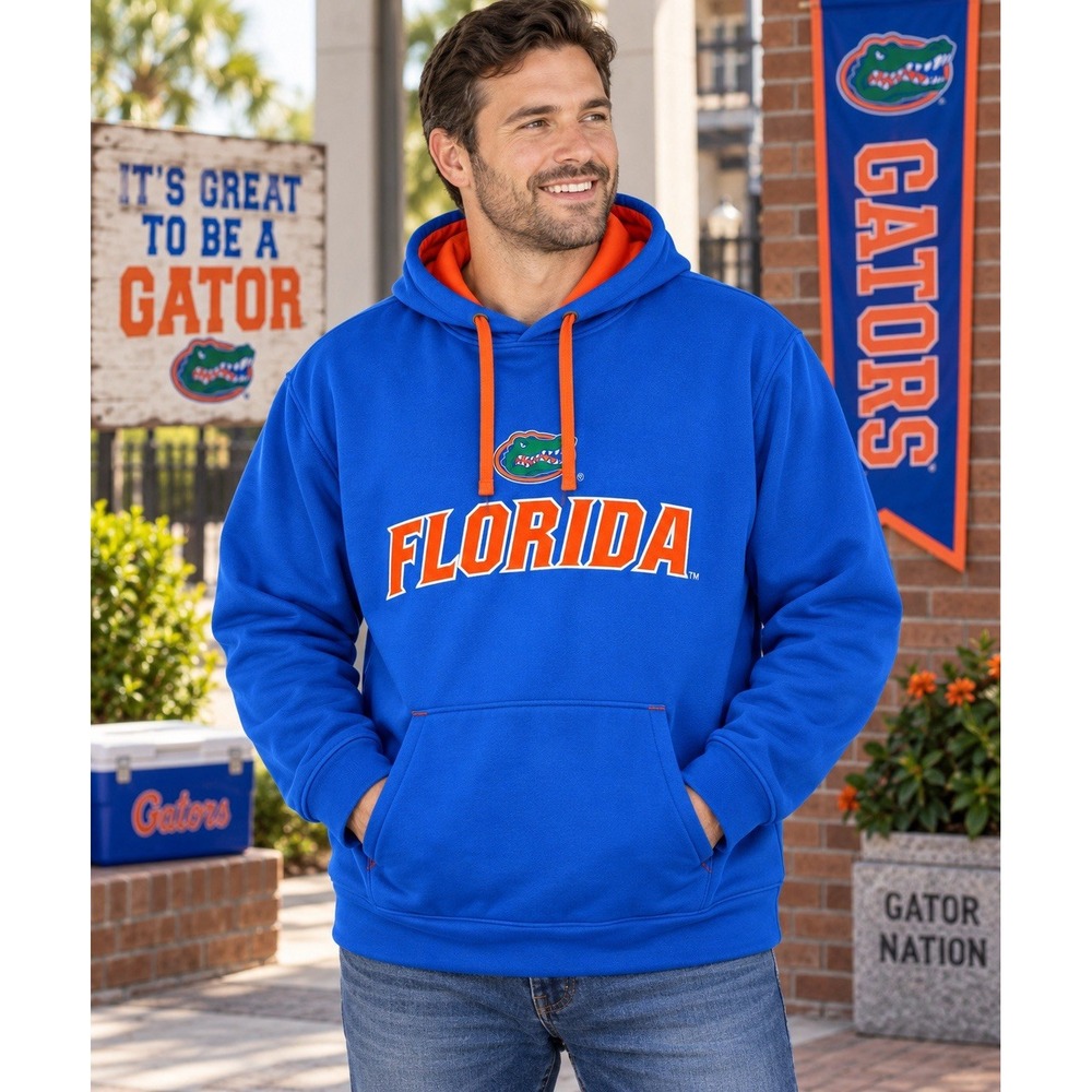 Florida Gators Majestic Section 101 Hoodie Mens L Blue Orange Embroidered NCAA